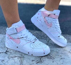 Nike Air Force One Custom MID Glitter Rosa LLab Scarpe Personalizzate