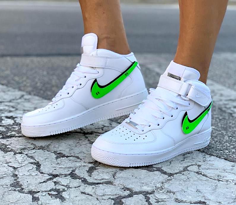Nike Air Force One Custom MID Baffo Verde | Lillylab Scarpe Personalizzate