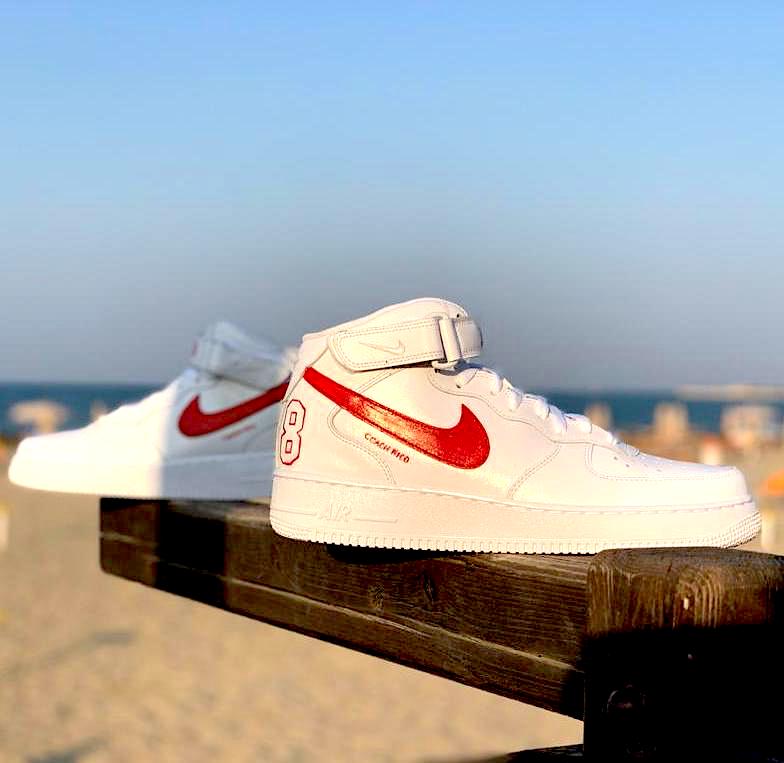 Nike Air Force One Custom MID Dipinte Rosso LLab Scarpe Personalizzate