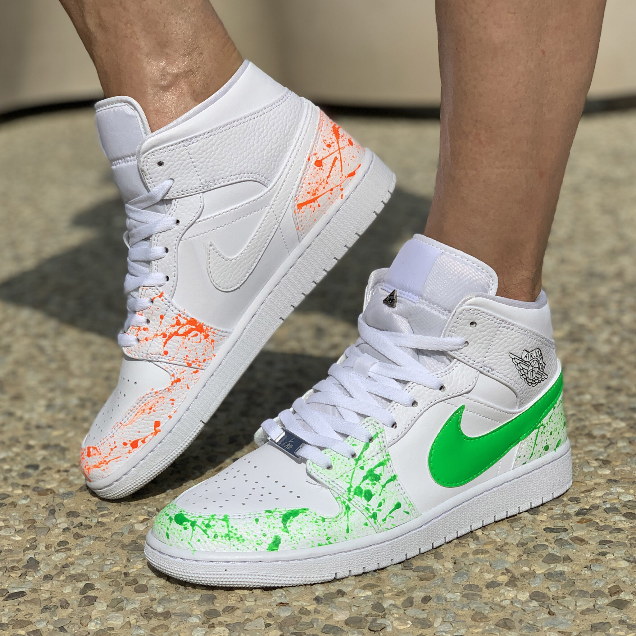 Nike Jordan 1 Custom Arancio E Verde Fluo Llab Scarpe Personalizzate 2045