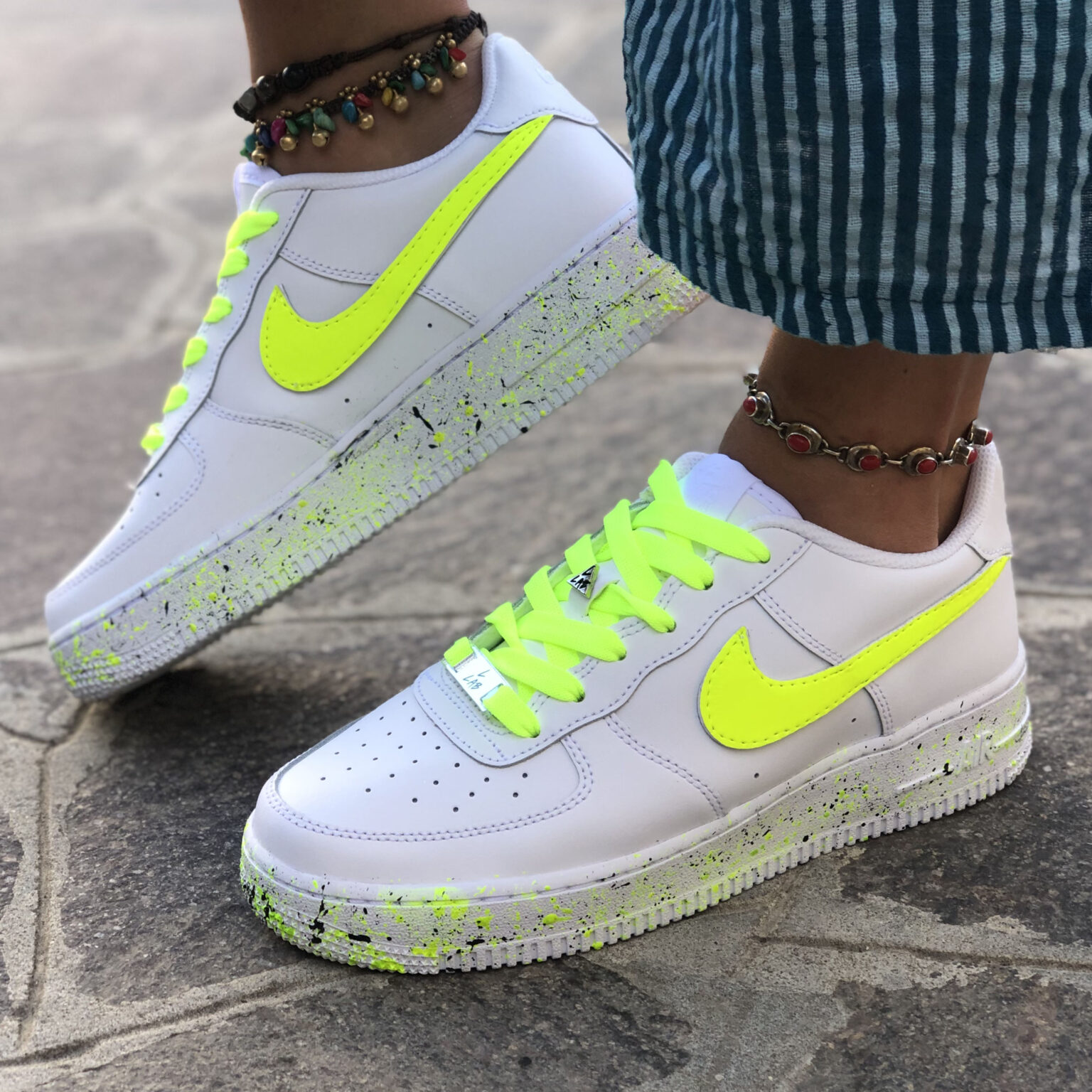 Nike Air Force One Custom Swoosh Giallo Fluo Llab Scarpe Custom