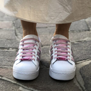 Adidas Superstar Bold Personalizzate Squamato Rosa e Lacci in Strass