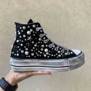 Converse All Star Custom Platform Borchie Perle LLab scarpe custom