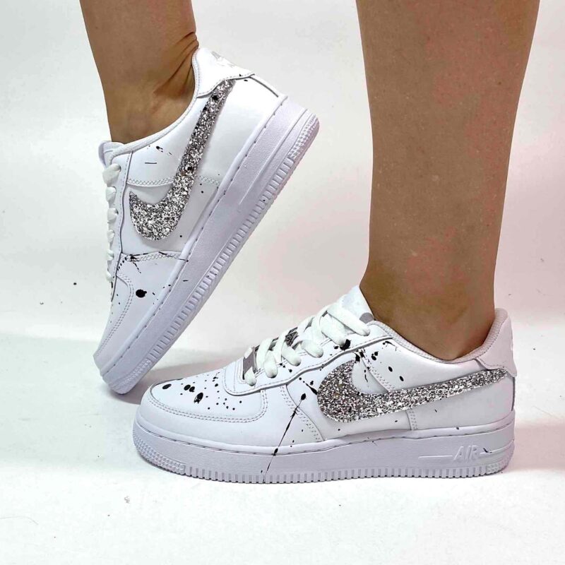 Nike Air Force Custom Swoosh Glitter Argento Llab Scarpe Custom