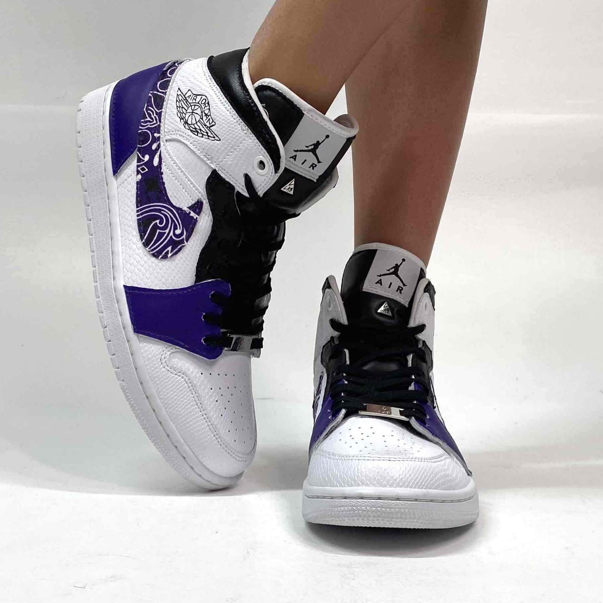 Nike Jordan 1 Custom Bandana Viola E Inserti Pelle Llab Scarpe Custom 4043