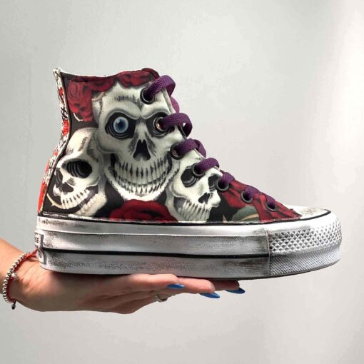 Converse All Star Custom Tre Teschi LLab scarpe personalizzate